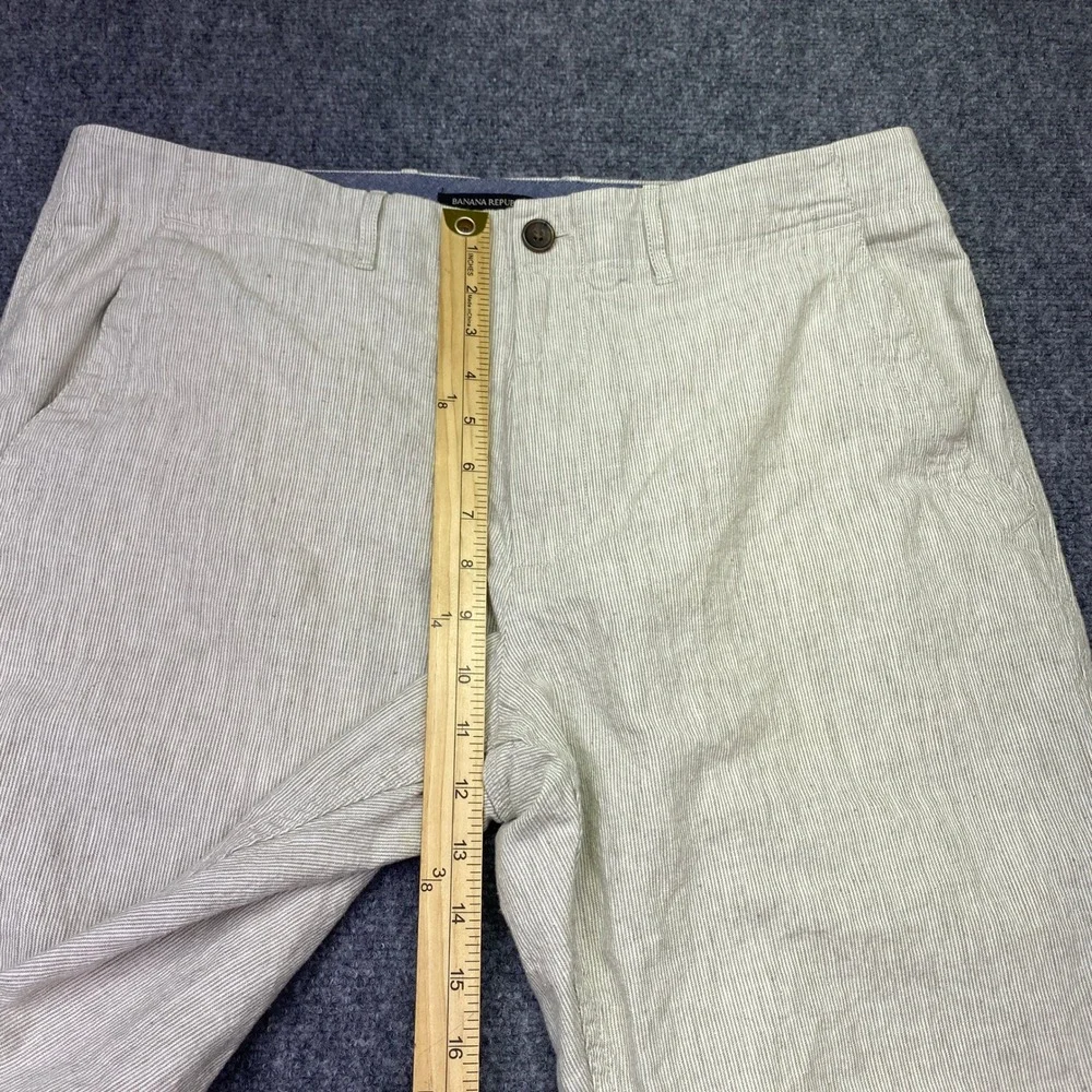 Banana Republic Mens Sz 35 Linen Cotton Pinstripe Pants Cream Tan Straight Leg